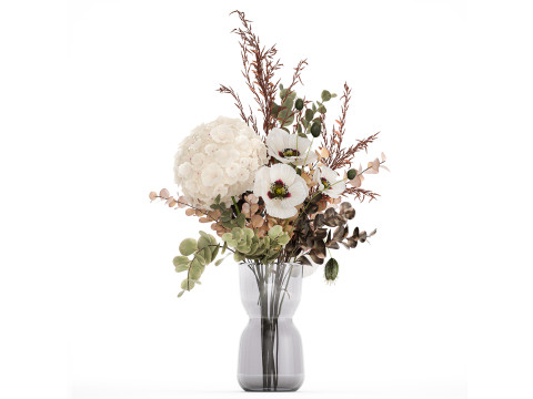 Bouquet Of Dried Flowers Poppy Hydrangea Barberry 460 3Dモデル