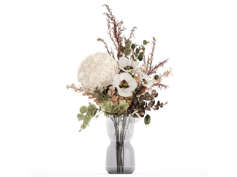 Bouquet Of Dried Flowers Poppy Hydrangea Barberry 460 3D Model