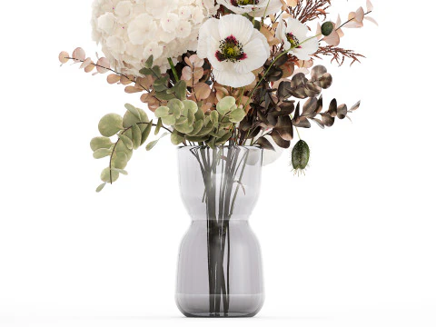 Bouquet Of Dried Flowers Poppy Hydrangea Barberry 460 3D Model