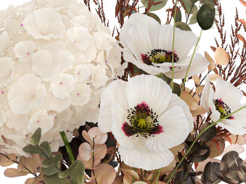 Bouquet Of Dried Flowers Poppy Hydrangea Barberry 460 3D Model