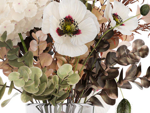 Bouquet Of Dried Flowers Poppy Hydrangea Barberry 460 3D Model