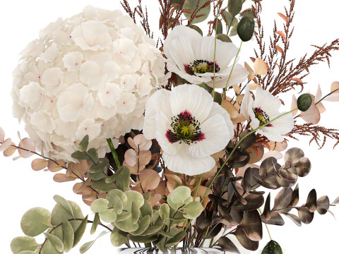 Bouquet Of Dried Flowers Poppy Hydrangea Barberry 460 3D Model