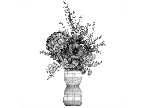 Bouquet Of Dried Flowers Poppy Hydrangea Barberry 460 3D Model