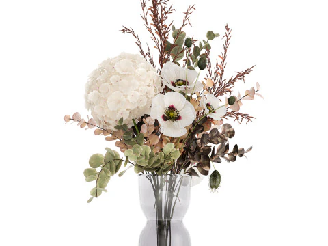 Bouquet Of Dried Flowers Poppy Hydrangea Barberry 460 3D Model