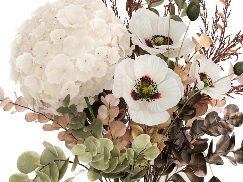 Bouquet Of Dried Flowers Poppy Hydrangea Barberry 460 3D Model
