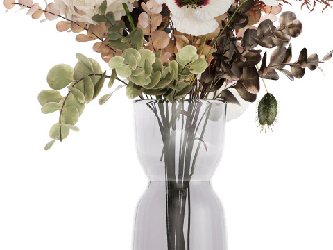 Bouquet Of Dried Flowers Poppy Hydrangea Barberry 460 3D Model