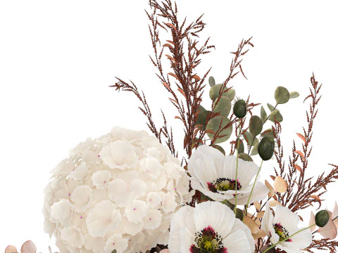 Bouquet Of Dried Flowers Poppy Hydrangea Barberry 460 3D Model