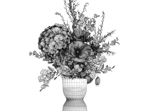 Bouquet Of Dried Flowers Poppy Hydrangea Barberry 460 3D Model