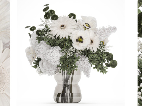 White Bouquet Of Flowers Poppy Hydrangea Gerbera 461 3D Model