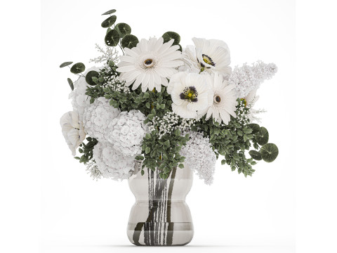 White Bouquet Of Flowers Poppy Hydrangea Gerbera 461 3D Model