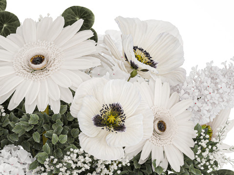 White Bouquet Of Flowers Poppy Hydrangea Gerbera 461 3D Model