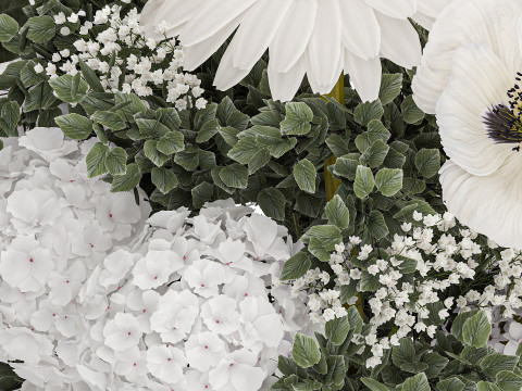 White Bouquet Of Flowers Poppy Hydrangea Gerbera 461 3D Model