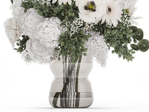 White Bouquet Of Flowers Poppy Hydrangea Gerbera 461 3D Model