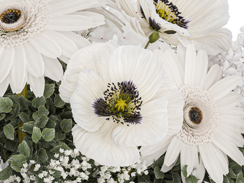 White Bouquet Of Flowers Poppy Hydrangea Gerbera 461 3D Model