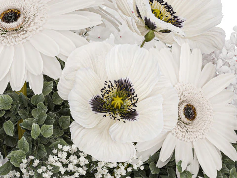 White Bouquet Of Flowers Poppy Hydrangea Gerbera 461 3D Model