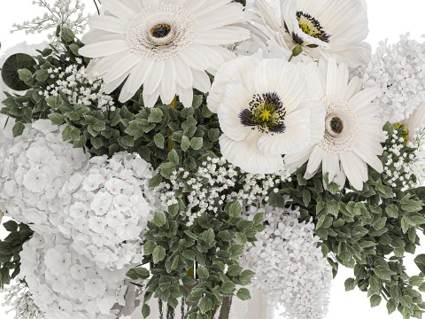 White Bouquet Of Flowers Poppy Hydrangea Gerbera 461 3D Model