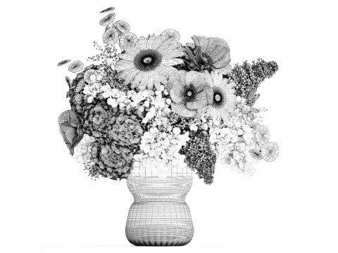White Bouquet Of Flowers Poppy Hydrangea Gerbera 461 3D Model