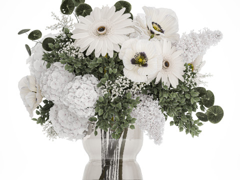 White Bouquet Of Flowers Poppy Hydrangea Gerbera 461 3D Model