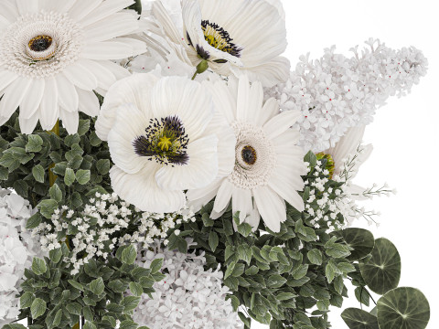 White Bouquet Of Flowers Poppy Hydrangea Gerbera 461 3D Model