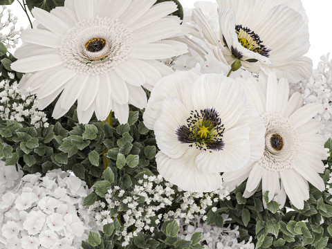 White Bouquet Of Flowers Poppy Hydrangea Gerbera 461 3D Model