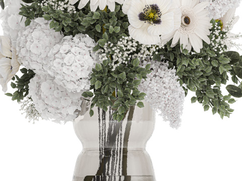 White Bouquet Of Flowers Poppy Hydrangea Gerbera 461 3D Model