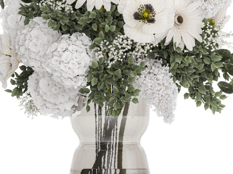 White Bouquet Of Flowers Poppy Hydrangea Gerbera 461 3D Model
