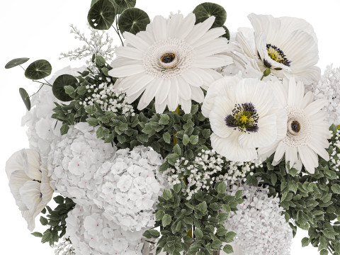 White Bouquet Of Flowers Poppy Hydrangea Gerbera 461 3D Model