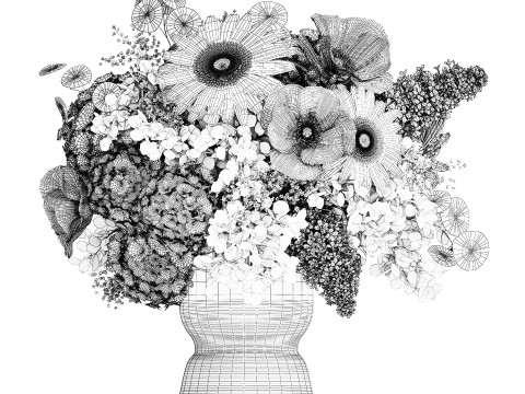 White Bouquet Of Flowers Poppy Hydrangea Gerbera 461 3D Model