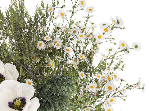 Bouquet Of Branches Green Leaves Poppy Flowers 462 3D Model