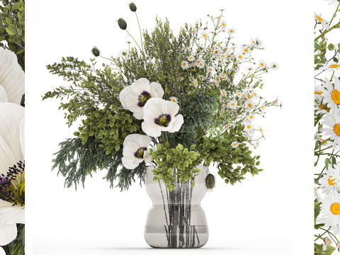 Bouquet Of Branches Green Leaves Poppy Flowers 462 3D Модель