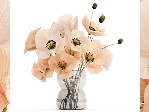 Beautiful Bouquet Of Wild Flowers Poppy Vase 463 3D Model