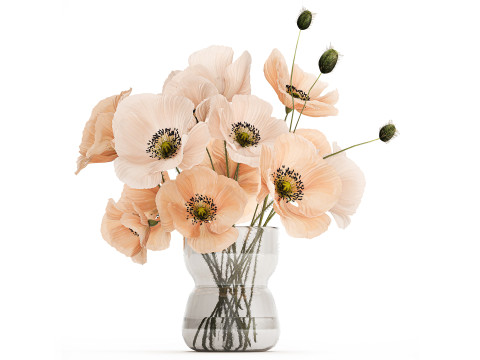 Beautiful Bouquet Of Wild Flowers Poppy Vase 463 Modelo 3D