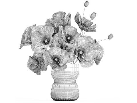 Beautiful Bouquet Of Wild Flowers Poppy Vase 463 Modelo 3D