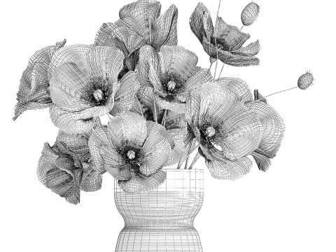 Beautiful Bouquet Of Wild Flowers Poppy Vase 463 Modelo 3D
