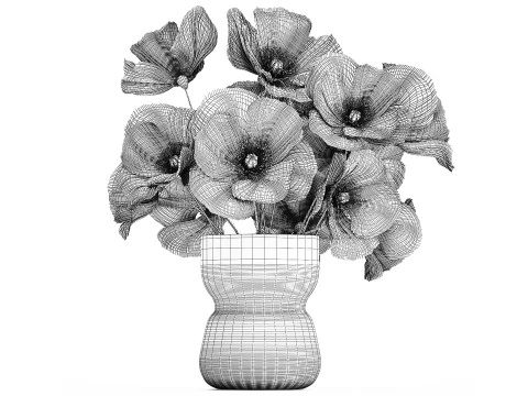 Bouquet Of Green Wild Flowers Poppy Vase 464 3D Model