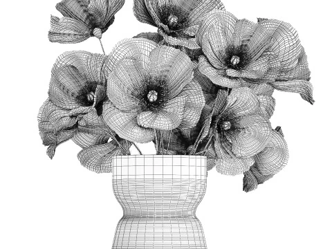 Bouquet Of Green Wild Flowers Poppy Vase 464 3D Model