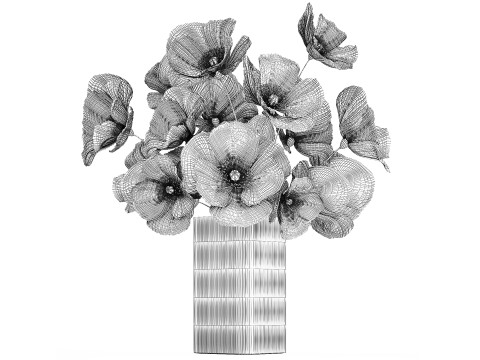 Bouquet Of Yellow Wild Flowers Poppy Glass Vase 465 3D Model