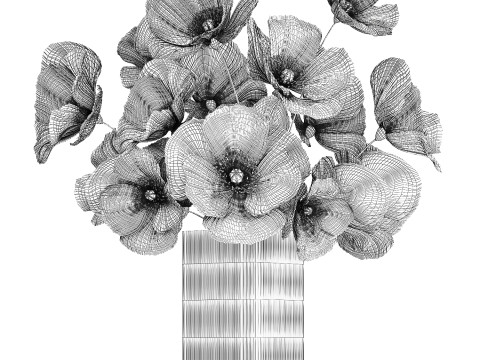 Bouquet Of Yellow Wild Flowers Poppy Glass Vase 465 3D Model