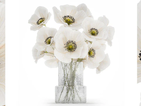Beautiful Bouquet Of White Wild Flowers Poppy 466 3D Model