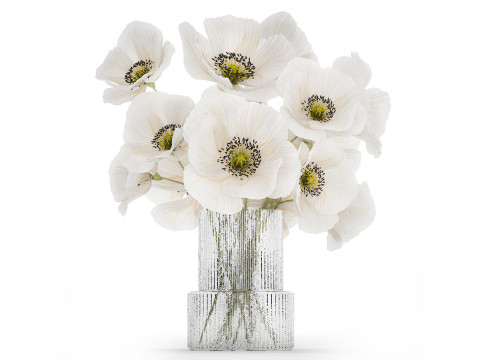 Beautiful Bouquet Of White Wild Flowers Poppy 466 3D Model