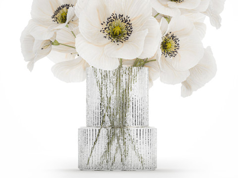 Beautiful Bouquet Of White Wild Flowers Poppy 466 3D Model