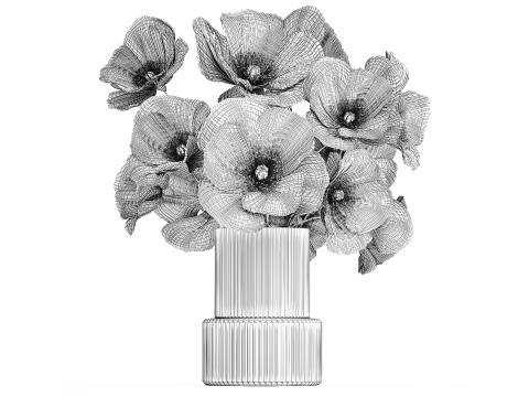 Beautiful Bouquet Of White Wild Flowers Poppy 466 3D Model