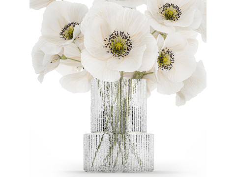 Beautiful Bouquet Of White Wild Flowers Poppy 466 3D Model