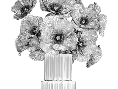 Beautiful Bouquet Of White Wild Flowers Poppy 466 3D Model