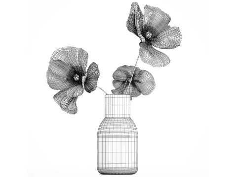 Beautiful Bouquet Of White Wild Flowers Poppy 467 3D Model