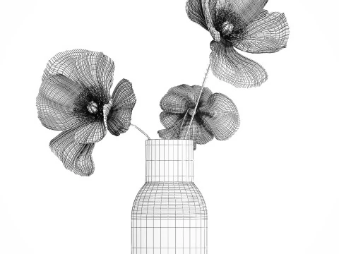 Beautiful Bouquet Of White Wild Flowers Poppy 467 3D Model