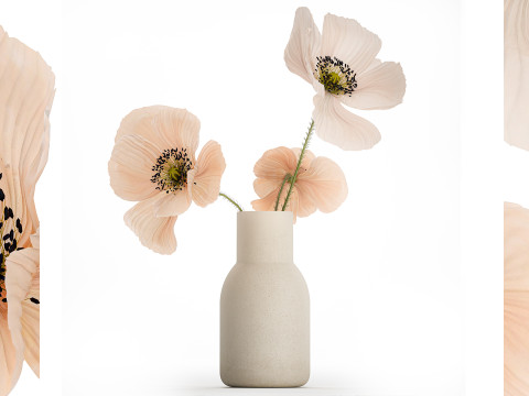 Beautiful Bouquet Of Beautiful Wild Flowers Poppy 468 Model 3D