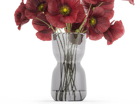 Beautiful Bouquet Of Wild Flowers Poppy 469 3D Model
