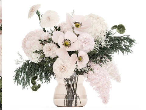 Small Bouquet Of Pink And White Flowers Poppy 470 3D Model