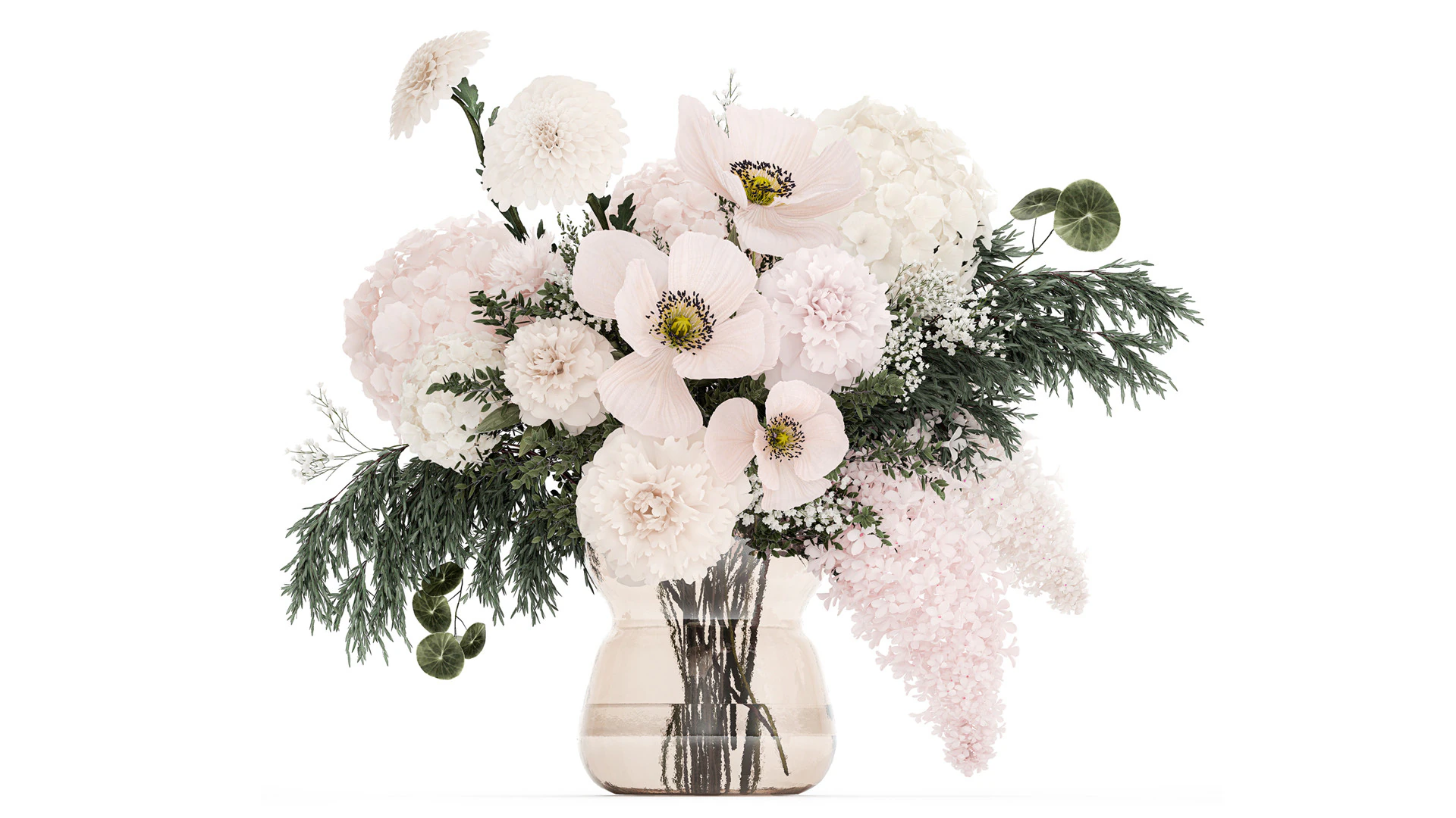 Small Bouquet Of Pink And White Flowers Poppy 470 3D Model .c4d .max .obj .3ds .fbx .stl .blend 